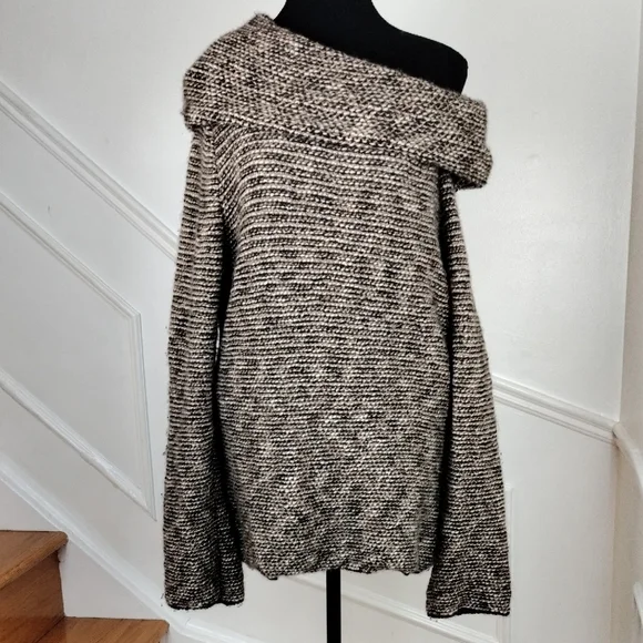 VINTAGE JAEGER Camel Hair & Wool Knit Sweater | Convertible Portrait Neck L - Picture 2 of 11